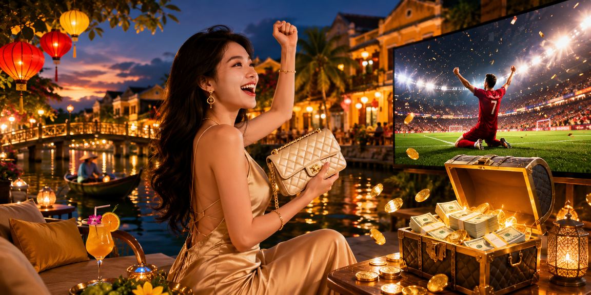 Người dùng kiểm tra cashback và tiền thưởng tại Hội An buổi tối