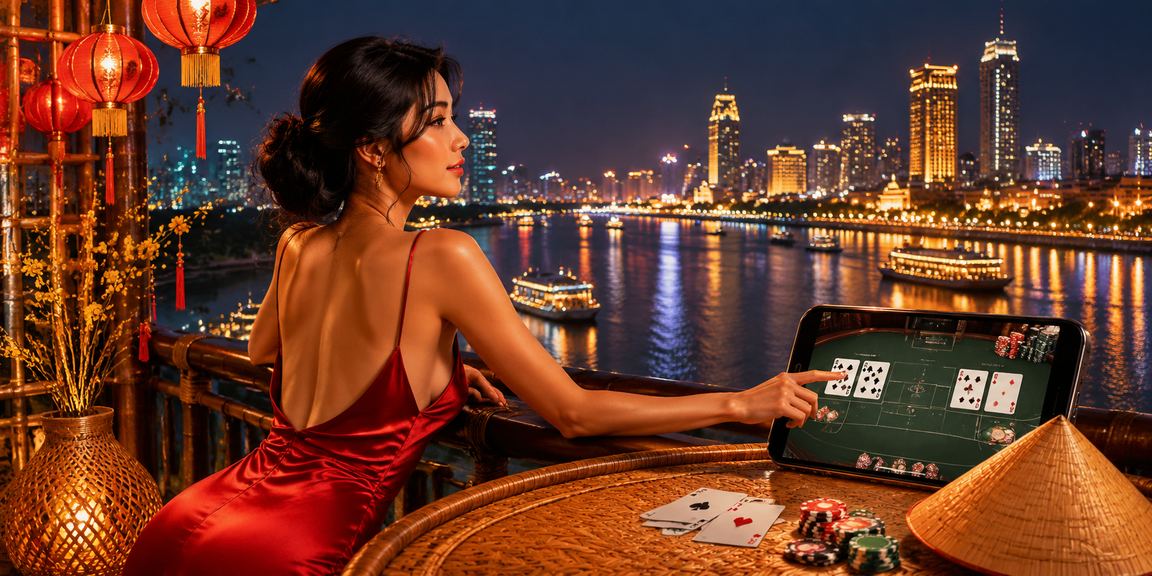 Người chơi baccarat với nón lá truyền thống vùng Mekong
